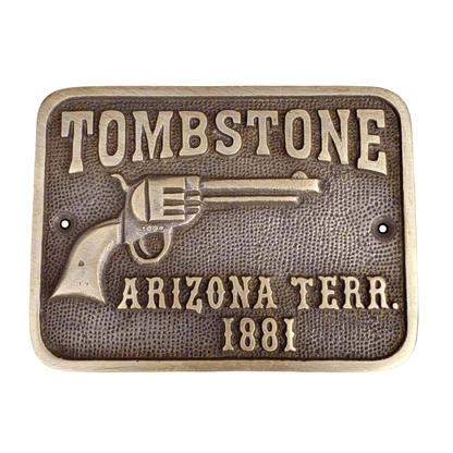 Tombstone Arizona Terr. Sold Brass Plaque With Antique Finish (4.25" x 3") - Jones Peak