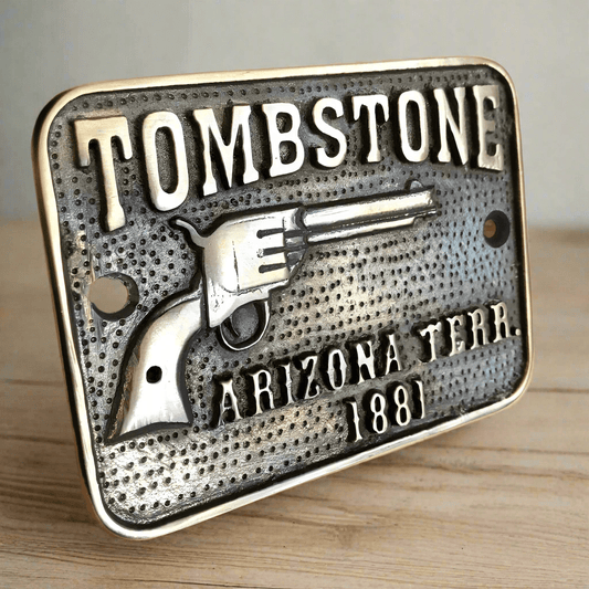 Tombstone Arizona Terr. Sold Brass Plaque With Antique Finish (4.25" x 3") - Jones Peak
