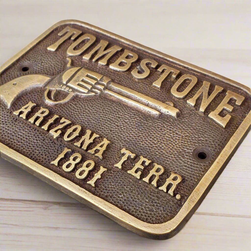 Tombstone Arizona Terr. Sold Brass Plaque With Antique Finish (4.25" x 3") - Jones Peak