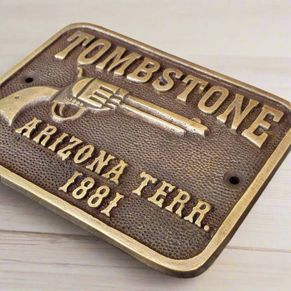 Tombstone Arizona Terr. Sold Brass Plaque With Antique Finish (4.25" x 3") - Jones Peak