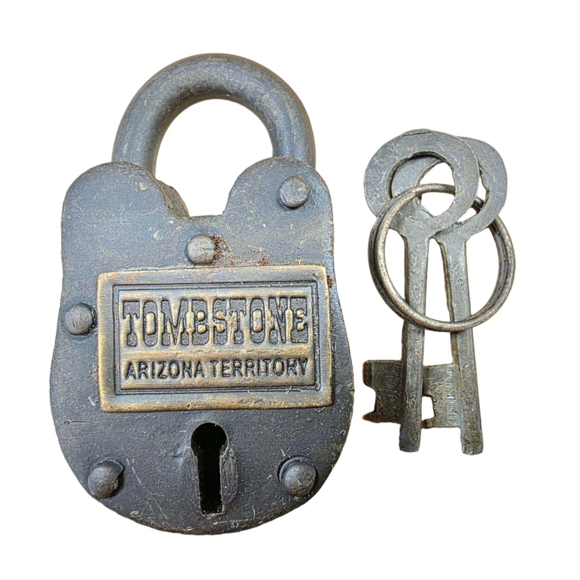 Tombstone Arizona Territory Cast Iron Gate Lock With Keys & Antique Finish (2.5" x 1.5") - Jones Peak