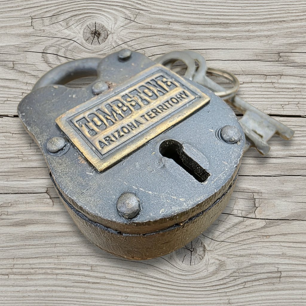Tombstone Arizona Territory Cast Iron Gate Lock With Keys & Antique Finish (2.5" x 1.5") - Jones Peak