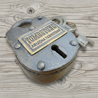 Tombstone Arizona Territory Cast Iron Gate Lock With Keys & Antique Finish (2.5" x 1.5") - Jones Peak