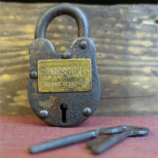 Tombstone Arizona Territory Cast Iron Gate Lock With Keys & Antique Finish (2.5" x 1.5") - Jones Peak