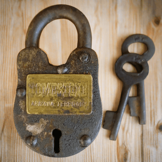 Tombstone Arizona Territory Cast Iron Gate Lock With Keys & Antique Finish (2.5" x 1.5") - Jones Peak