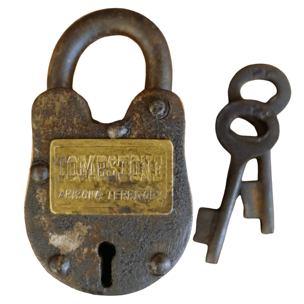 Tombstone Arizona Territory Cast Iron Gate Lock With Keys & Antique Finish (2.5" x 1.5") - Jones Peak