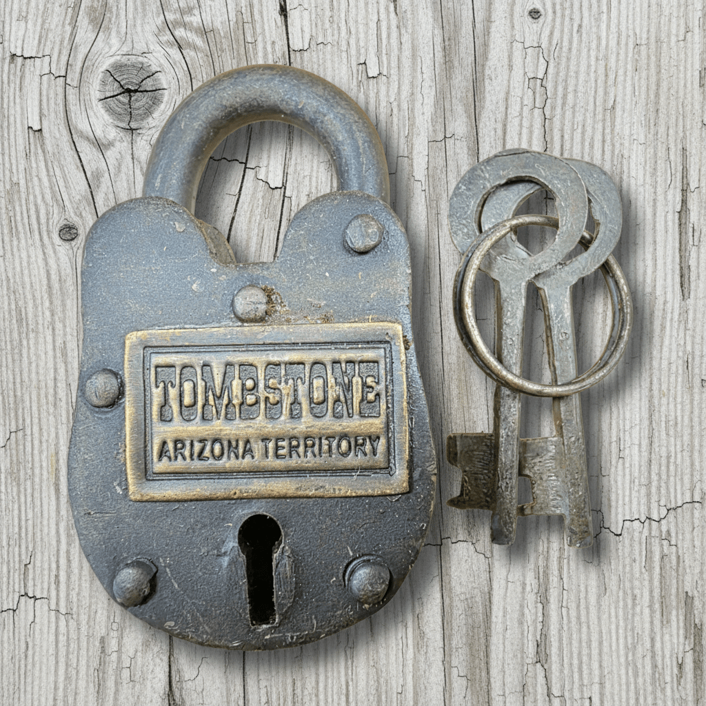 Tombstone Arizona Territory Cast Iron Gate Lock With Keys & Antique Finish (2.5" x 1.5") - Jones Peak