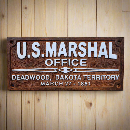 U.S. Marshal Office Deadwood Cast Iron Plaque With Antique Finish (7.75" x 3.5") - Jones Peak