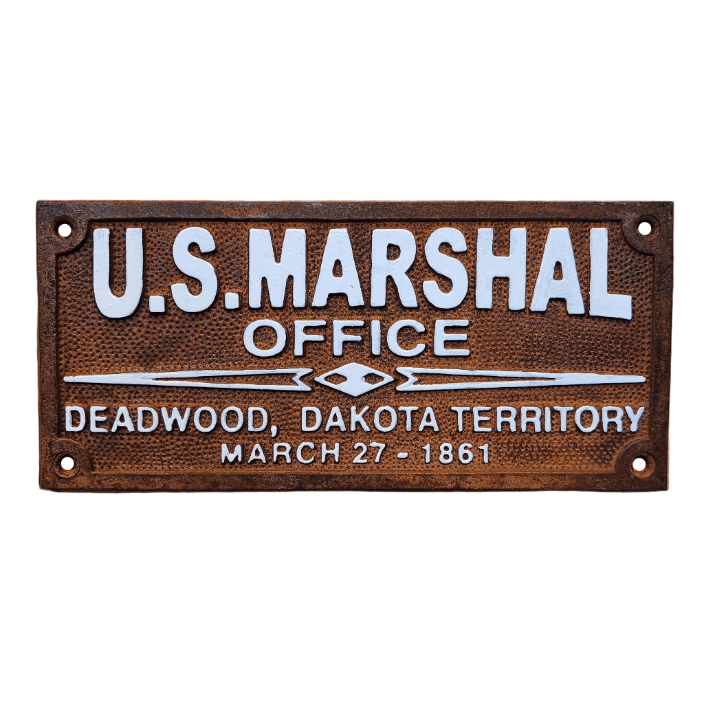 U.S. Marshal Office Deadwood Cast Iron Plaque With Antique Finish (7.75" x 3.5") - Jones Peak