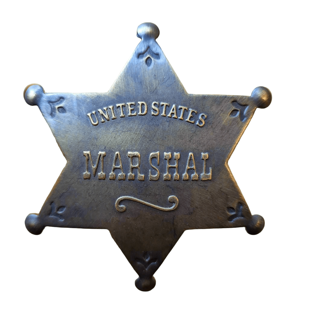 US Marshal Solid Brass Star Badge With Antique Finish & Soldered Pin (3" x 2.25") - Jones Peak