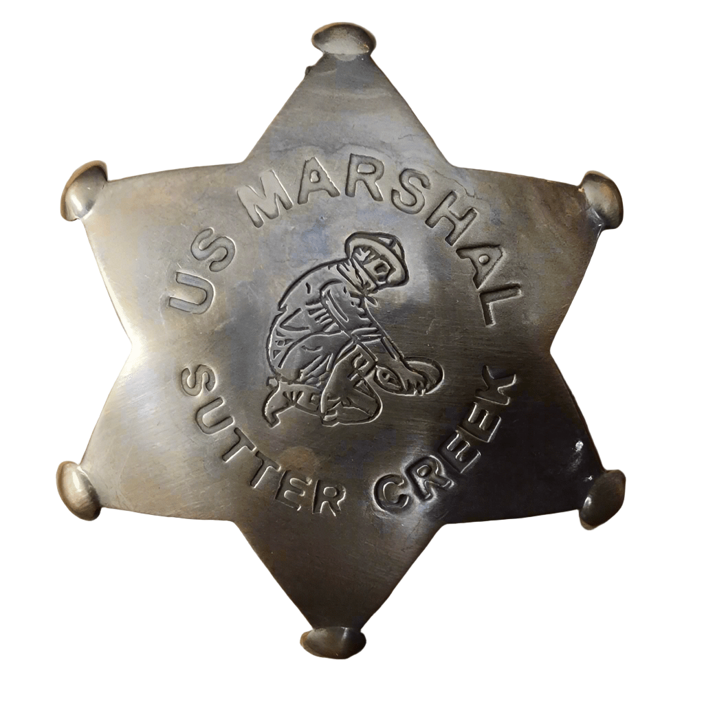 US Marshal Sutter Creek Solid Brass Badge With Antique Finish & Soldered Pin (3" x 2.25") - Jones Peak