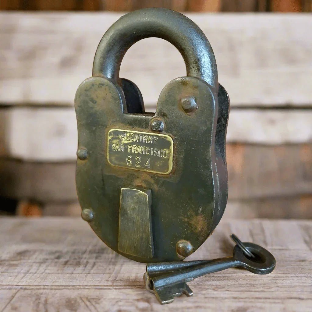 Alcatraz San Francisco Cast Iron Lock with Brass Tag & Keys - Jones Peak
