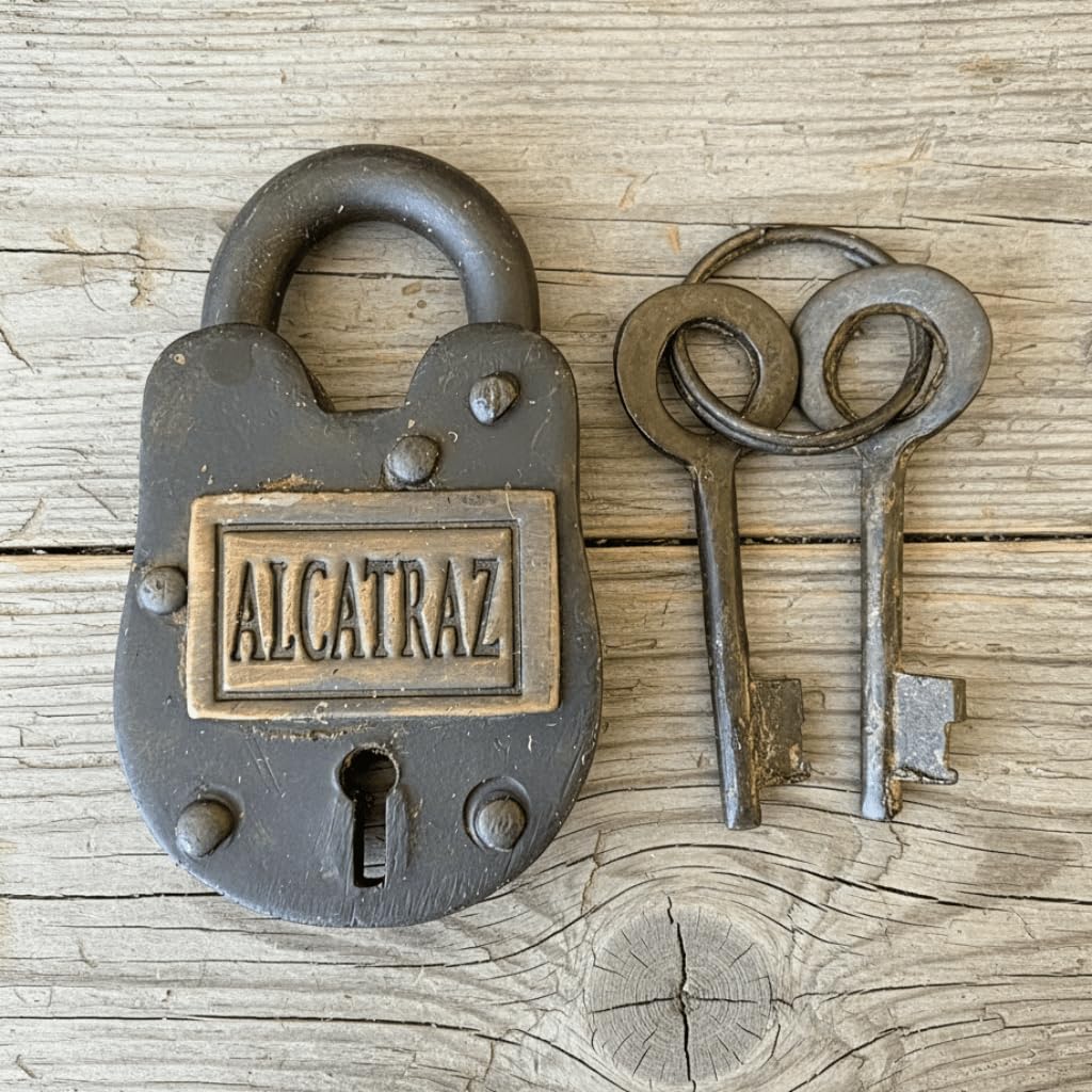 Alcatraz Prison San Francisco Lock Cast Iron Gate Lock With Keys & Antique Finish (2.5" x 1.5") - Jones Peak