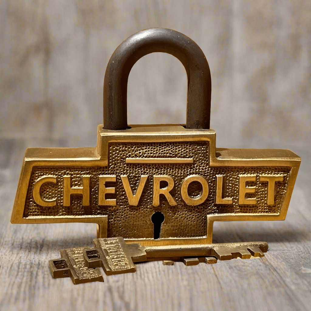 Chevrolet Solid Brass Lock With Keys And Antique Finish (4.5" x 3.5") - Jones Peak