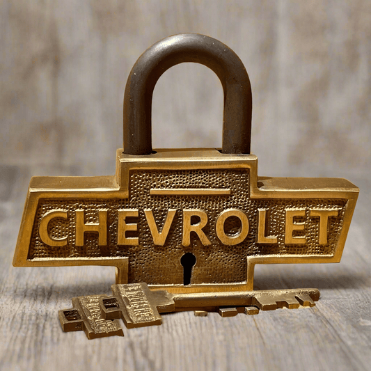 Chevrolet Solid Brass Lock With Keys And Antique Finish (4.5" x 3.5") - Jones Peak