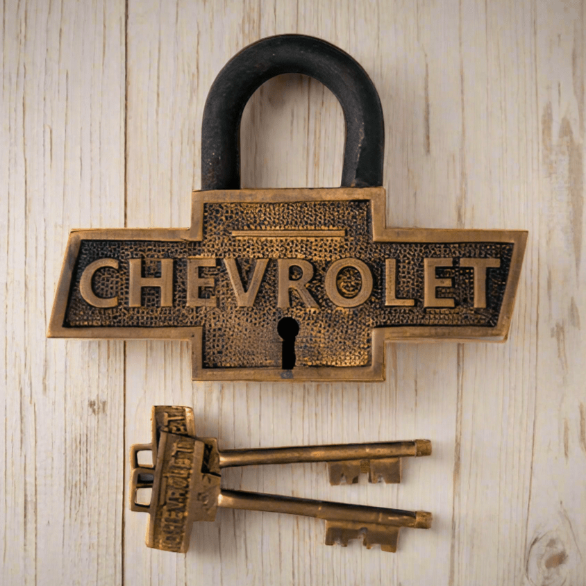 Chevrolet Solid Brass Lock With Keys And Antique Finish (4.5" x 3.5") - Jones Peak