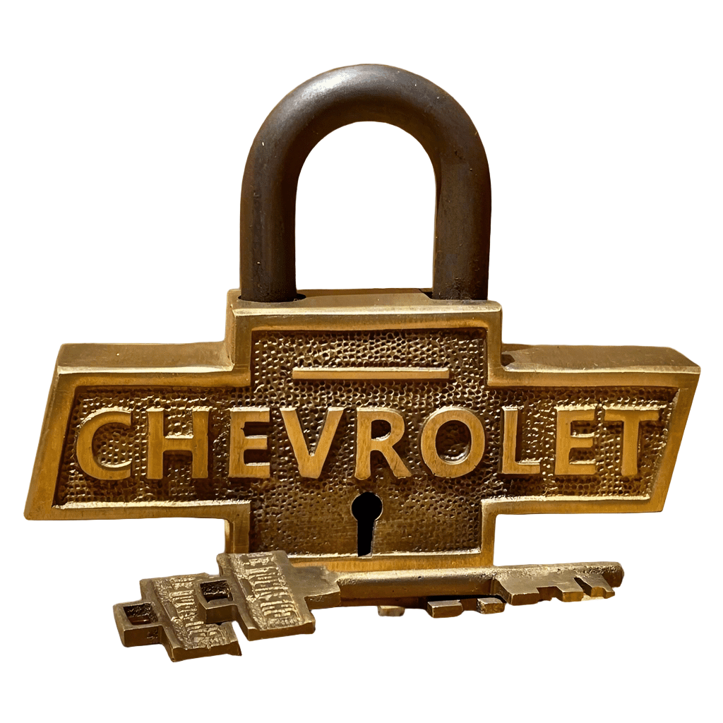 Chevrolet Solid Brass Lock With Keys And Antique Finish (4.5" x 3.5") - Jones Peak