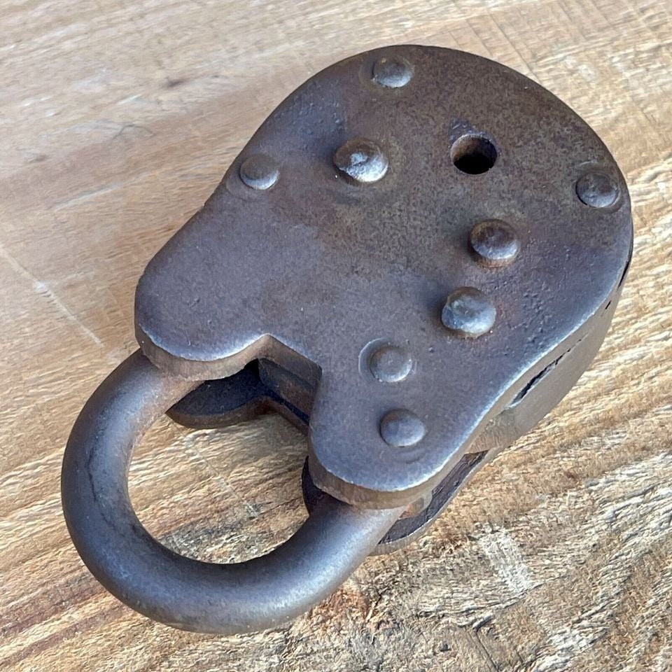 Colt Cast Iron Gate Lock With Brass Tag Keys & Antique Vintage Finish (2.5" x 1.5") - Jones Peak