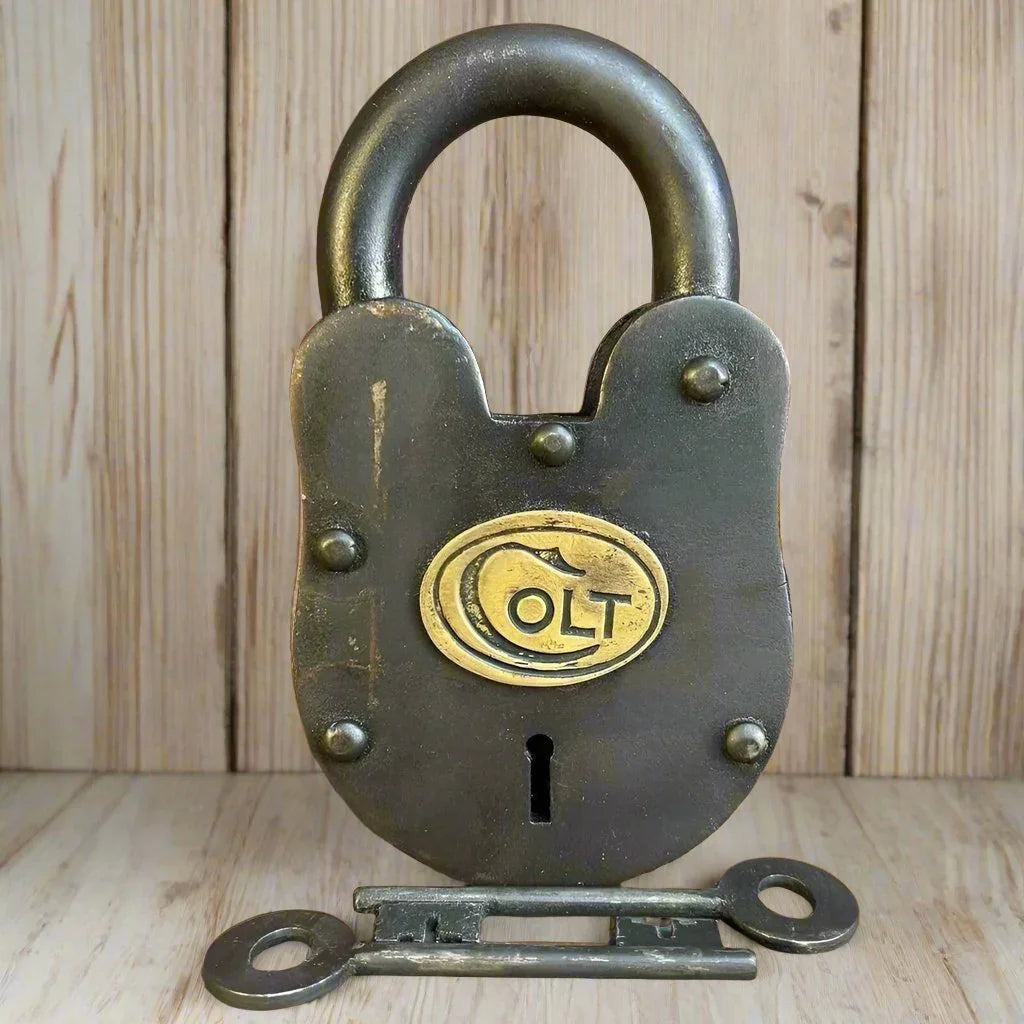 Colt Cast Iron Lock With Brass Tag & Keys (3" x 5") - Jones Peak