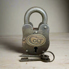 Colt Gun Cabinet Cast Iron Lock and Keys With Antique Finish (4" x 2") - Jones Peak