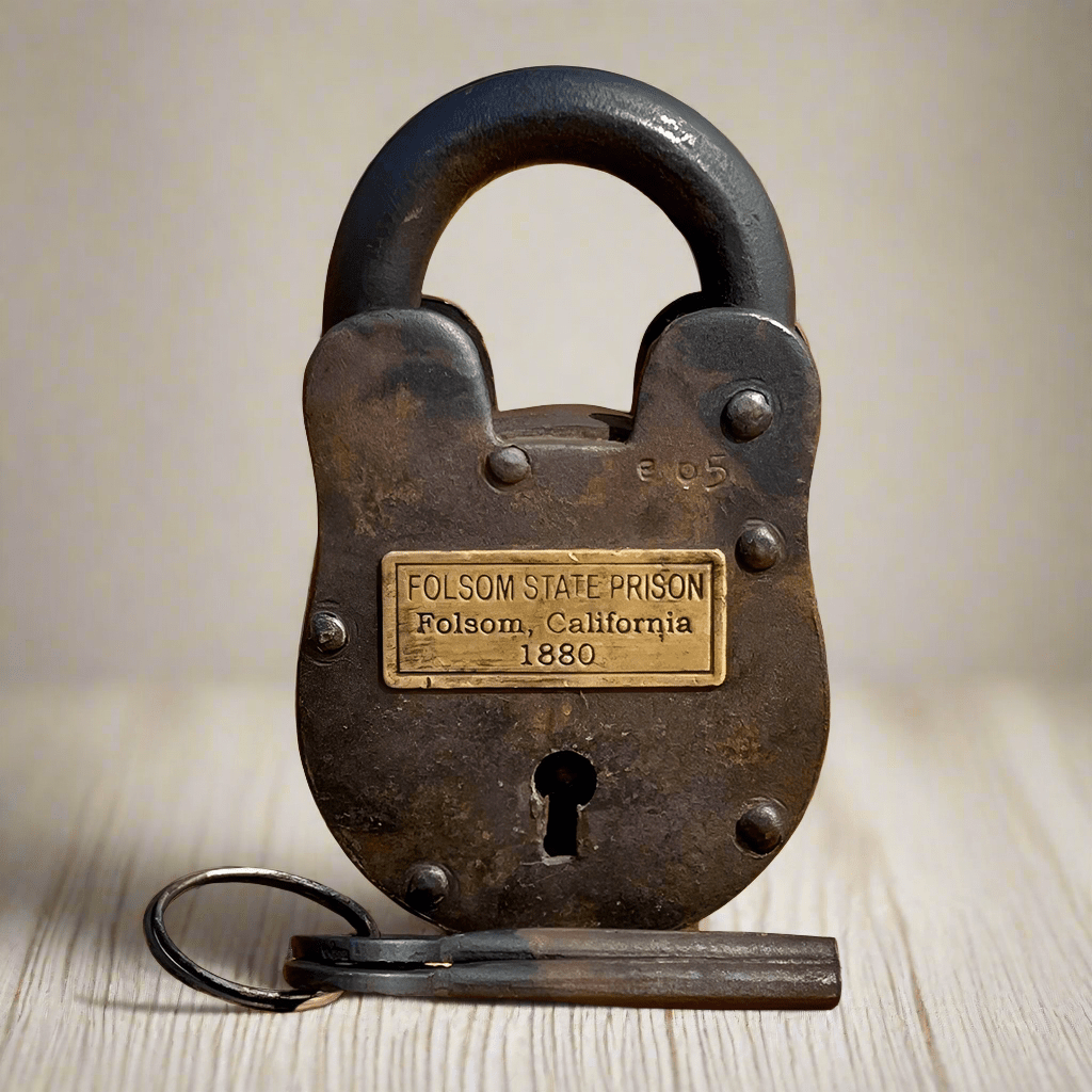 Folsom 1880 California State Prison Cast Iron Lock Keys Brass Tag With Antique Finish (4" x 2.5") - Jones Peak