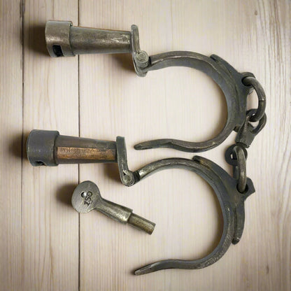 Folsom Prison California Cast Iron Handcuffs With Brass Tag & Antique Finish (12.5" Long) - Jones Peak