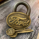 Ford Logo Cast Iron Lock With Raised Lettering Antique Finish (3.5" x 3") - Jones Peak