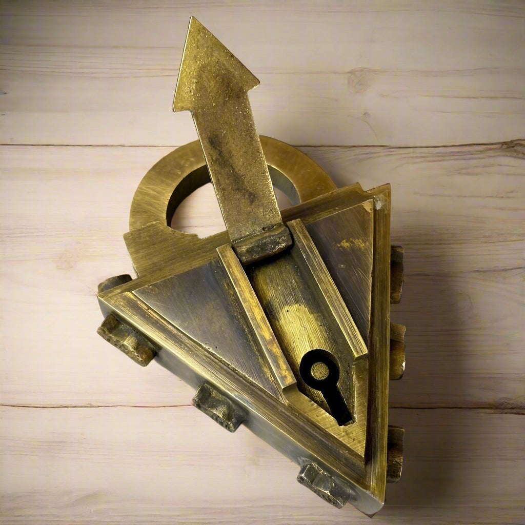 Medieval Dungeon Lock Solid Brass Triangle Padlock With Antique Finish (4.25" x 3.25") - Jones Peak