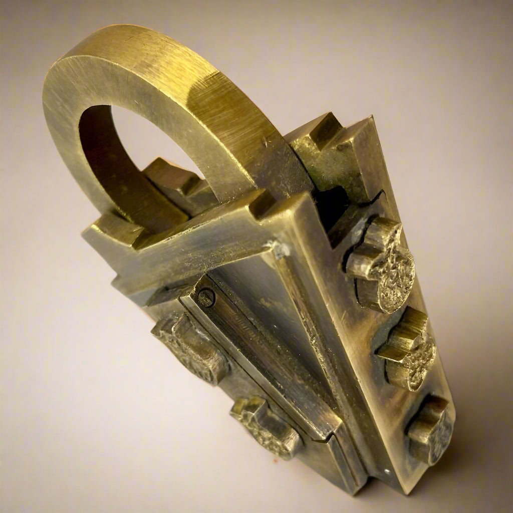 Medieval Dungeon Lock Solid Brass Triangle Padlock With Antique Finish (4.25" x 3.25") - Jones Peak