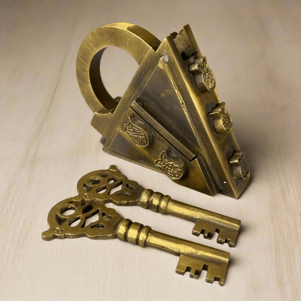 Medieval Dungeon Lock Solid Brass Triangle Padlock With Antique Finish (4.25" x 3.25") - Jones Peak