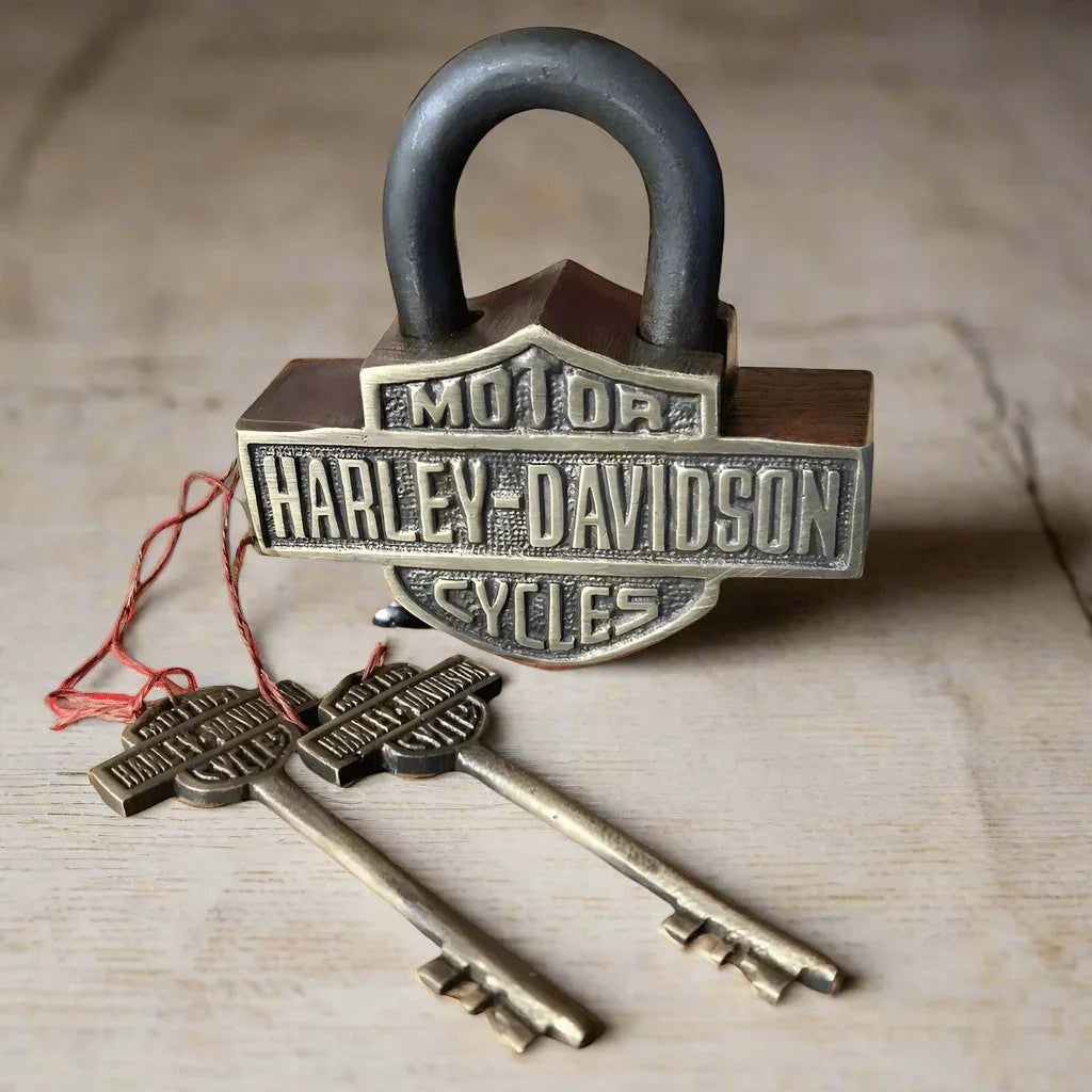 Motorcycle Solid Brass Working Lock With Keys & Antique Finish (3.75" x 3.75") - Jones Peak