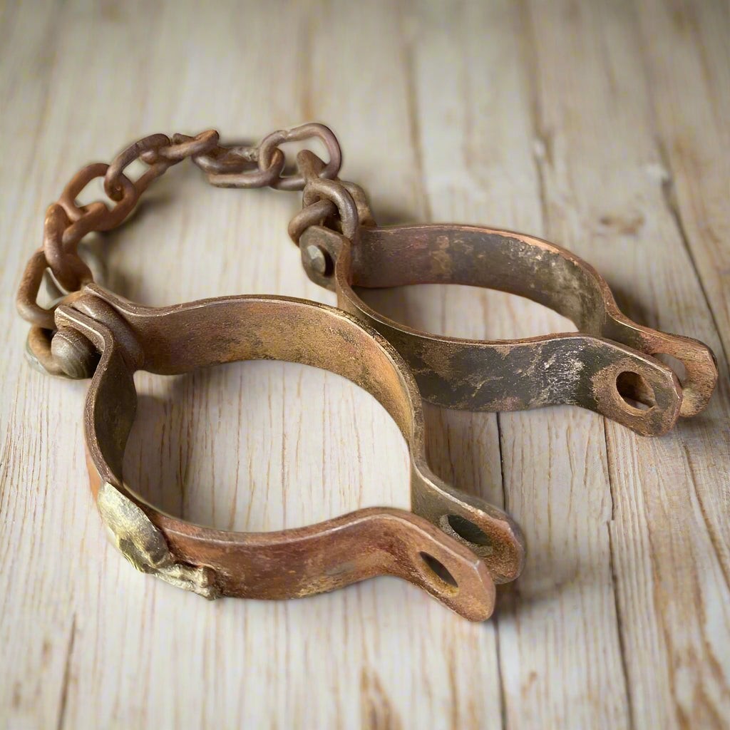 Pirate Handcuffs Cast Iron Brass Skull & Crossbones Tag With Antique Finish (27" Long) - Jones Peak