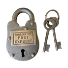 Pony Express Cast Iron Gate Lock With Brass Tag & Keys (2.5" x 1.5") - Jones Peak
