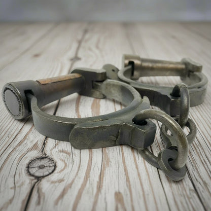 Folsom Prison California Cast Iron Handcuffs With Brass Tag & Antique Finish (12.5" Long) - Jones Peak