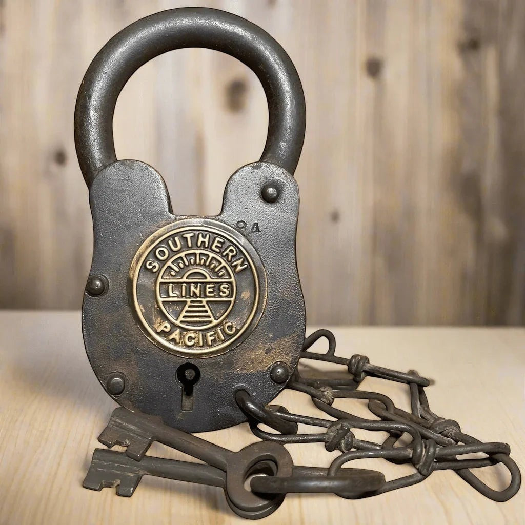 Southern Railroad Cast Iron Lock with Chain & Brass Tag - Jones Peak