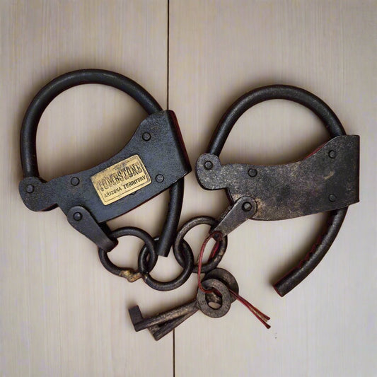 Tombstone Arizona Territory Cast Iron Adjustable Handcuffs With Antique Finish (12.5" Long) - Jones Peak