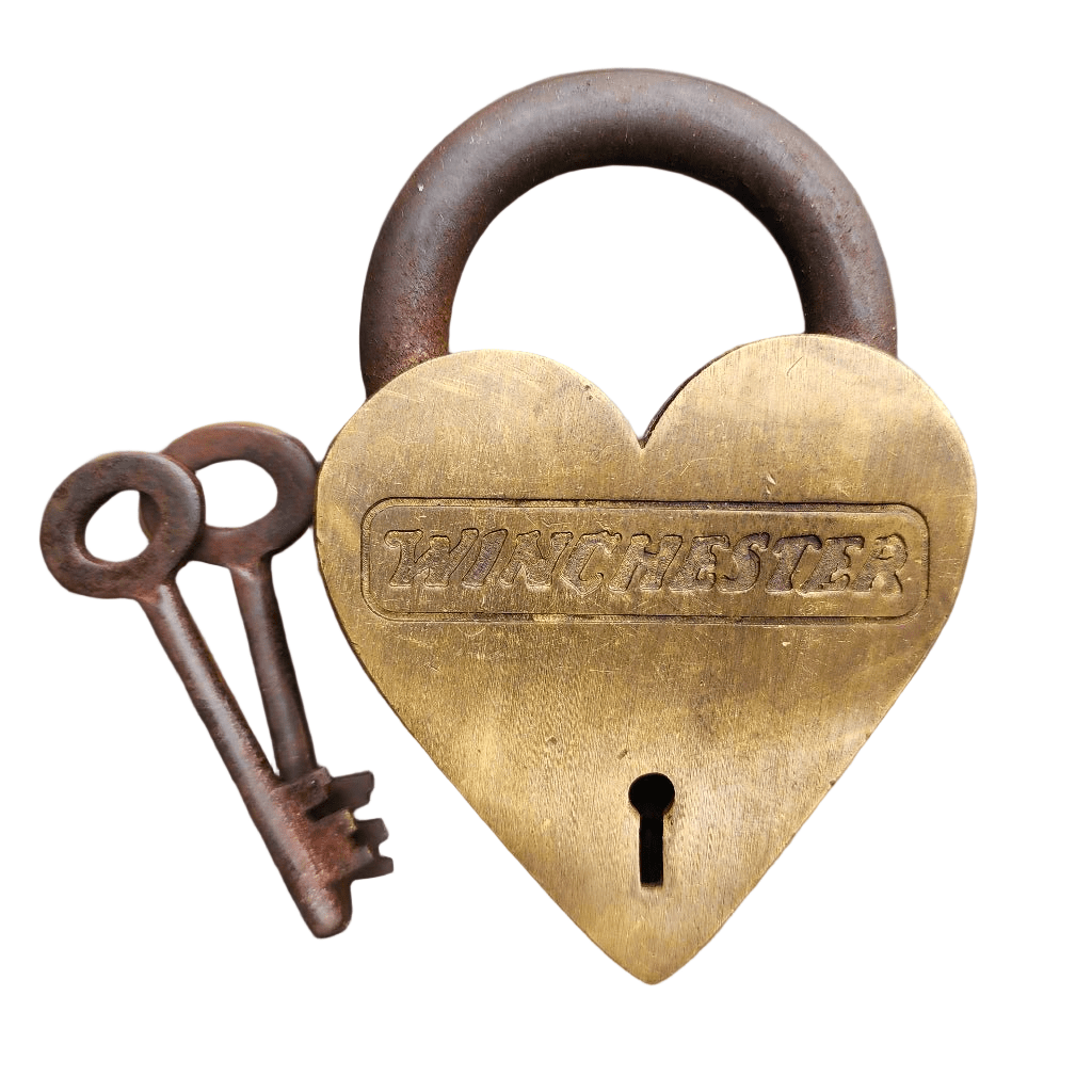 Winchester Heart Solid Brass Lock & Keys With Antique Finish (4.5" x 3") - Jones Peak
