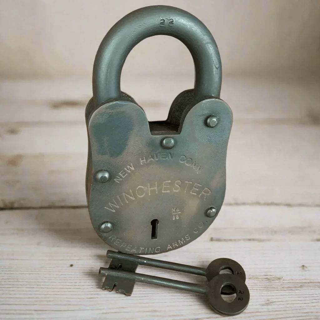 Winchester Repeating Arms Cast Iron Lock & Keys With Antique Finish (3" x 5") - Jones Peak