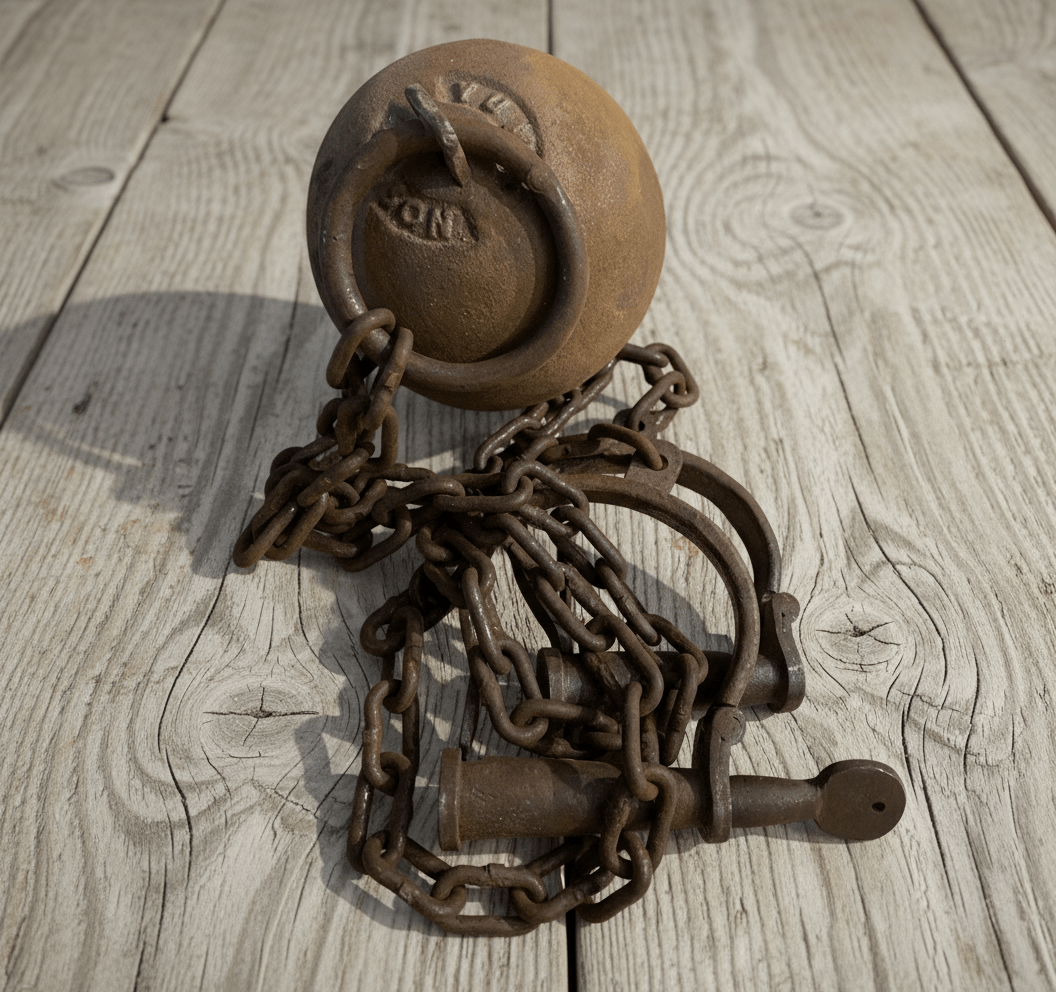 Yuma Prison Cast Iron Working Ball & Chain Leg Irons With Antique Finish (28" Long) - Jones Peak