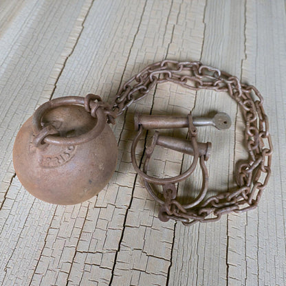 Yuma Prison Cast Iron Working Ball & Chain Leg Irons With Antique Finish (28" Long) - Jones Peak