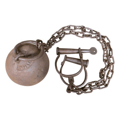 Yuma Prison Cast Iron Working Ball & Chain Leg Irons With Antique Finish (28" Long) - Jones Peak