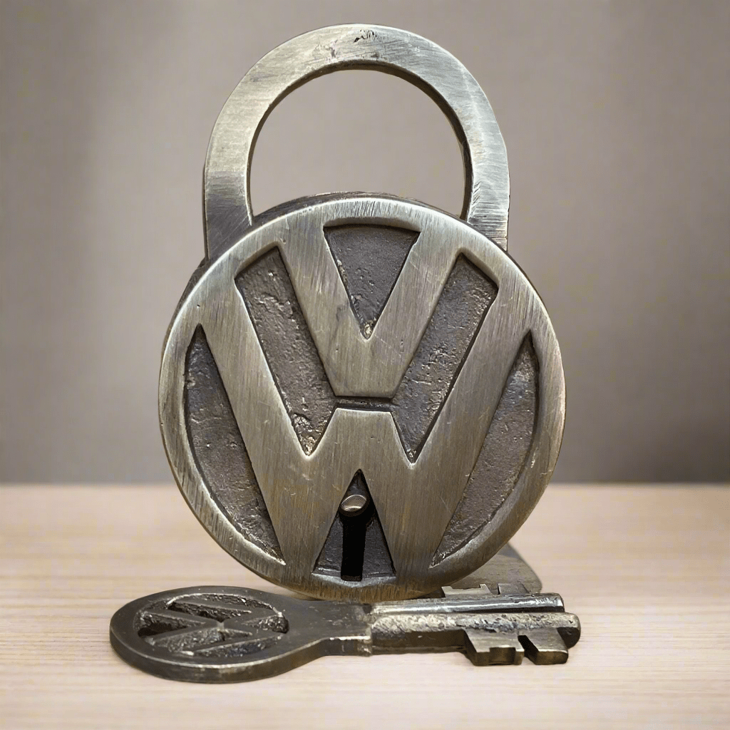 Volkswagen Solid Brass Lock and Keys With Antique Finish (3.25" x 2.25") - Jones Peak