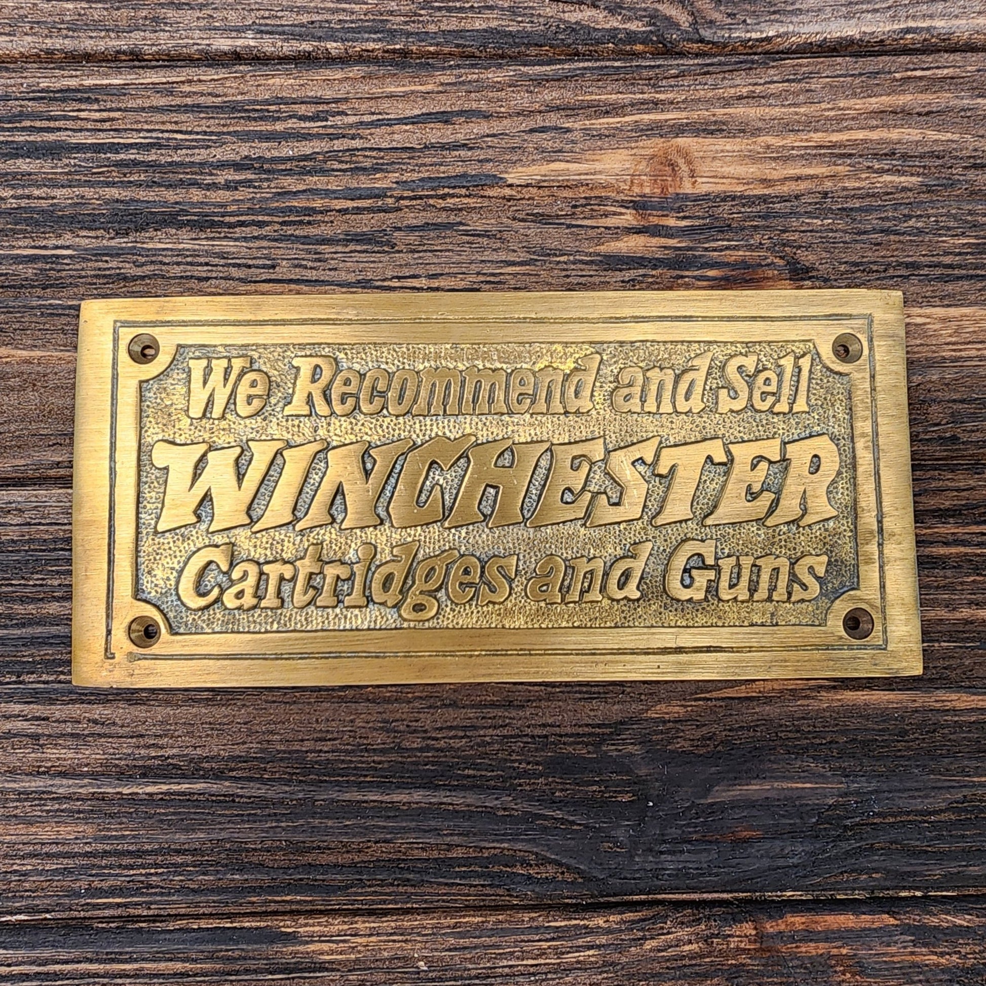 Winchester Cartridges And Guns Solid Brass Plaque With Antique Finish (5" x 3") - Jones Peak