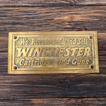Winchester Cartridges And Guns Solid Brass Plaque With Antique Finish (5" x 3") - Jones Peak