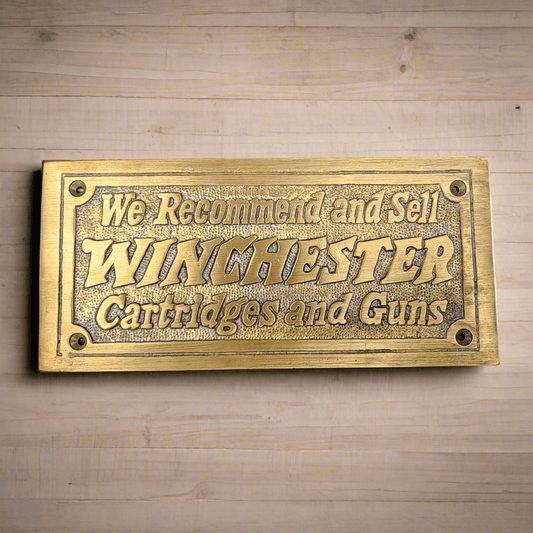 Winchester Cartridges And Guns Solid Brass Plaque With Antique Finish (5" x 3") - Jones Peak