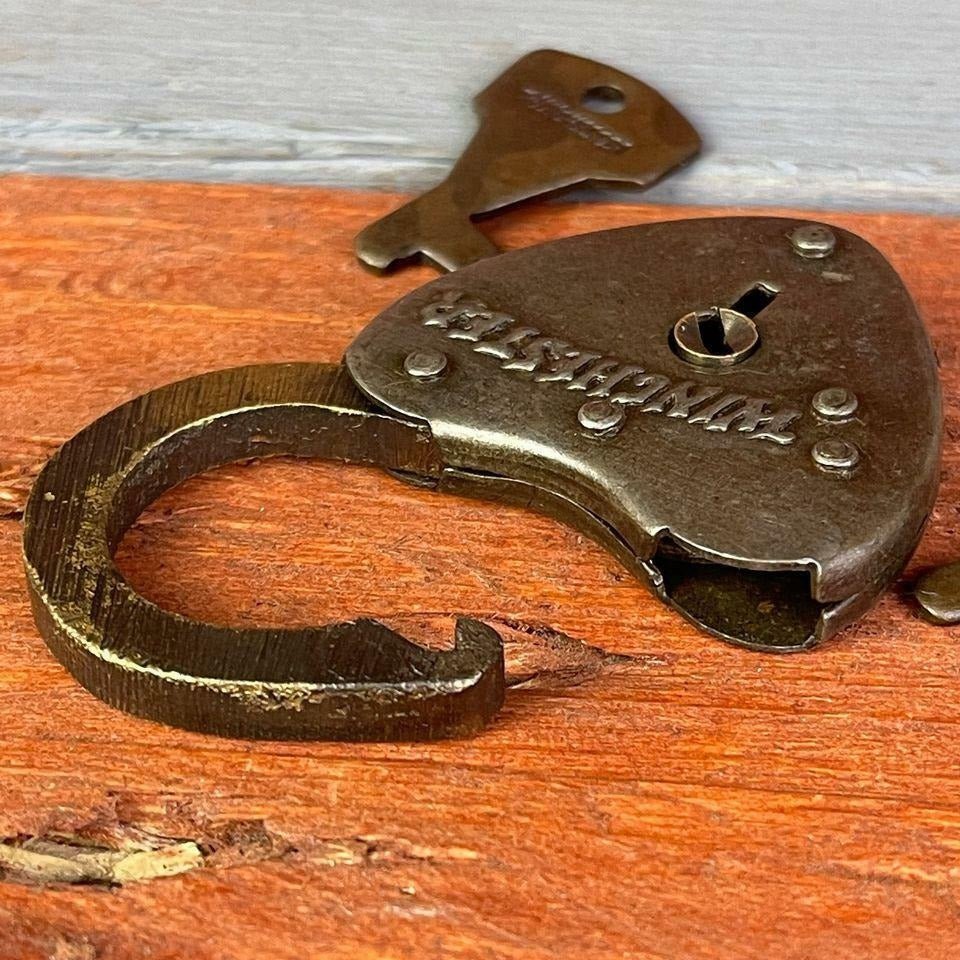 Winchester Heart Lock With Raised Lettering & Antique Finish (2.25" x 1.5") - Jones Peak