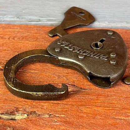 Winchester Heart Lock With Raised Lettering & Antique Finish (2.25" x 1.5") - Jones Peak