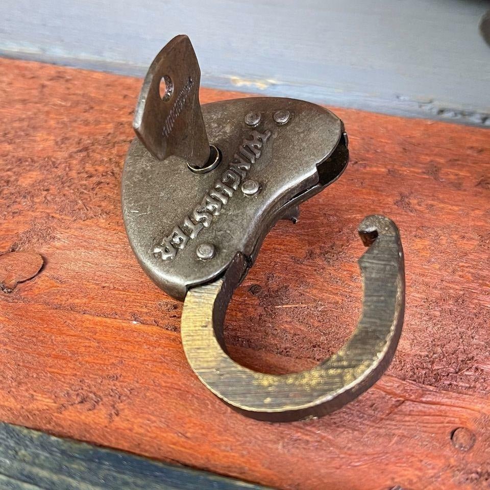 Winchester Heart Lock With Raised Lettering & Antique Finish (2.25" x 1.5") - Jones Peak