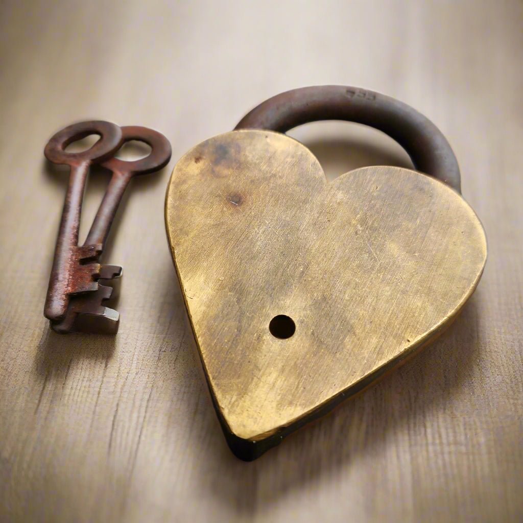 Winchester Heart Solid Brass Lock & Keys With Antique Finish (4.5" x 3") - Jones Peak