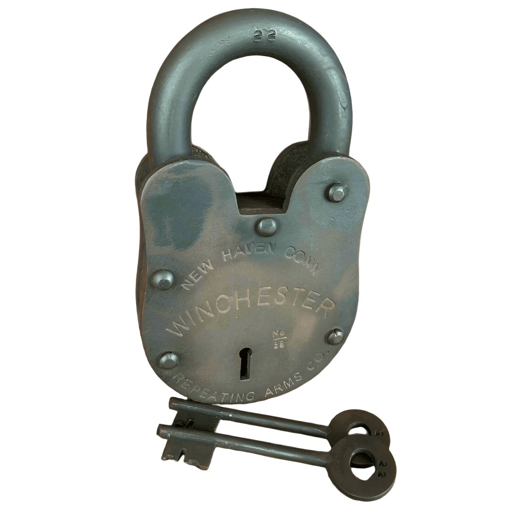 Winchester Repeating Arms Cast Iron Lock & Keys With Antique Finish (3" x 5") - Jones Peak